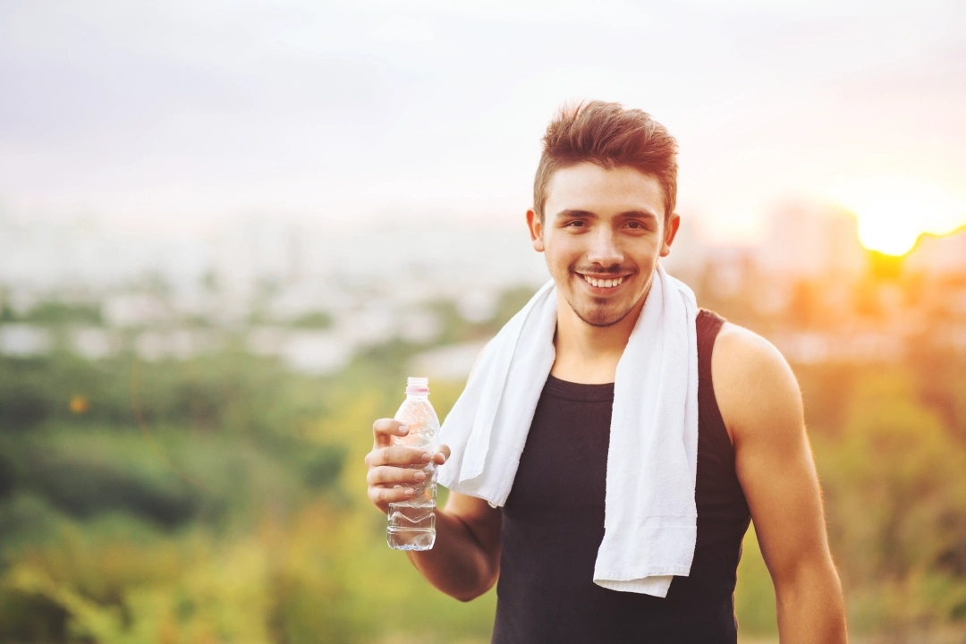 healthy-man-drinking-water-nature-while-resting