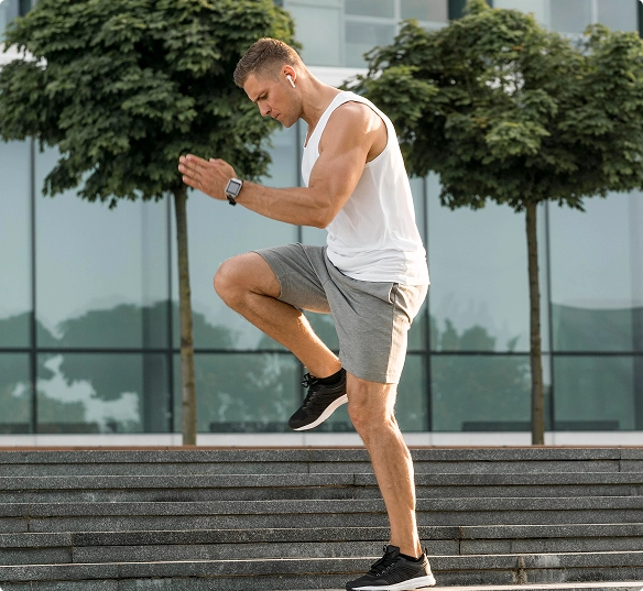 A man is doing warm up