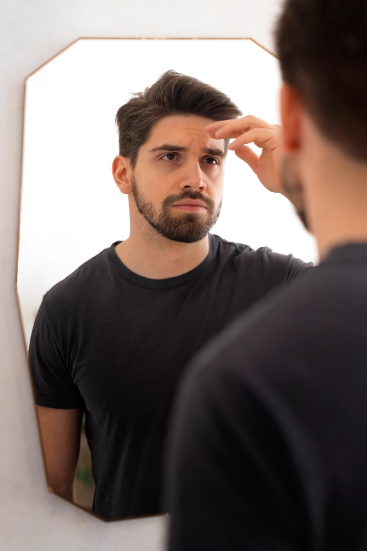 man-looking-mirror-side-view man-looking-mirror-side-view